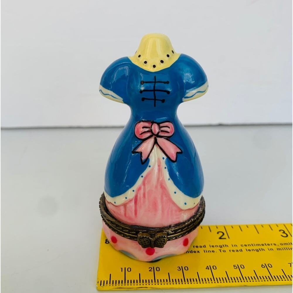 Vintage Hinged Porcelain Victorian Dress Form Trinket Box Pink Blue - Picture 10 of 11